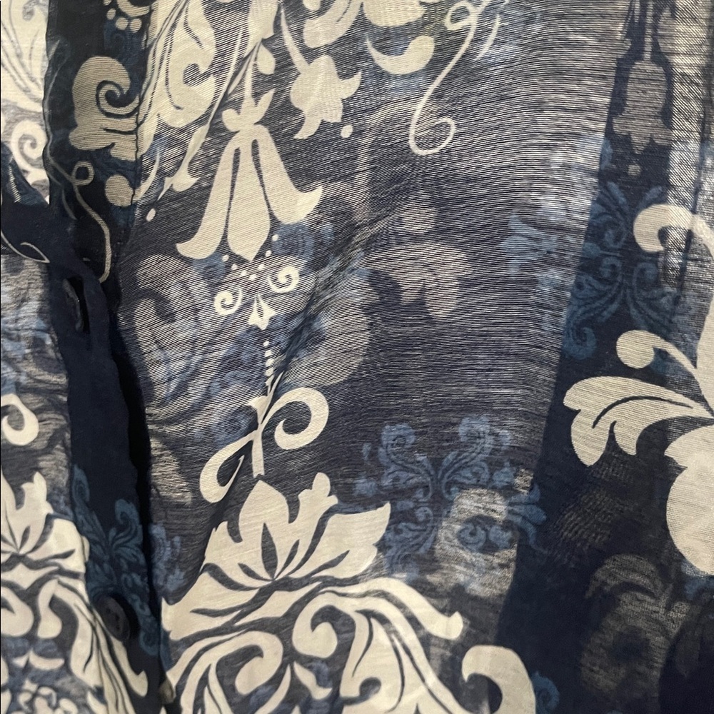 Halogen long sleeve blue sheer paisley button front tie waist top blouse Small - Picture 4 of 16